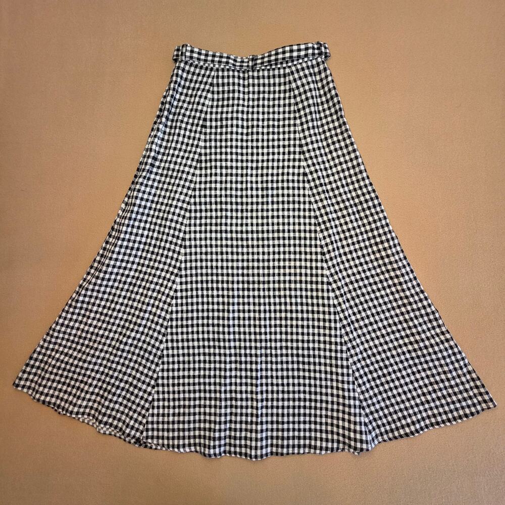 Reformation Silas Gingham Linen Midi Skirt Black & White Sz 2 - Picture 3 of 7
